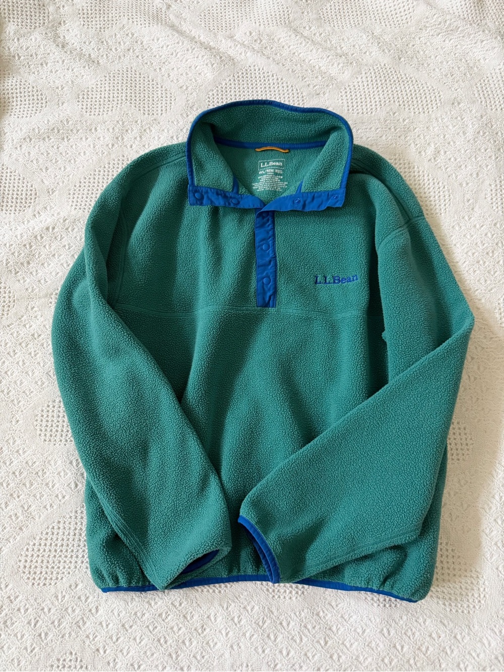 L.L. Bean Teal Pullover Fleece with Blue Trim